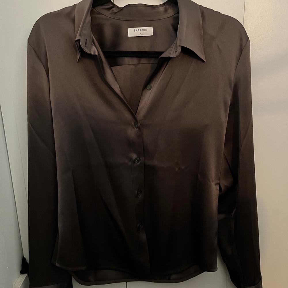 Aritzia Babaton Satin Industry Shirt in Rich Mocha Brown - Worn Once - Picture 2 of 8